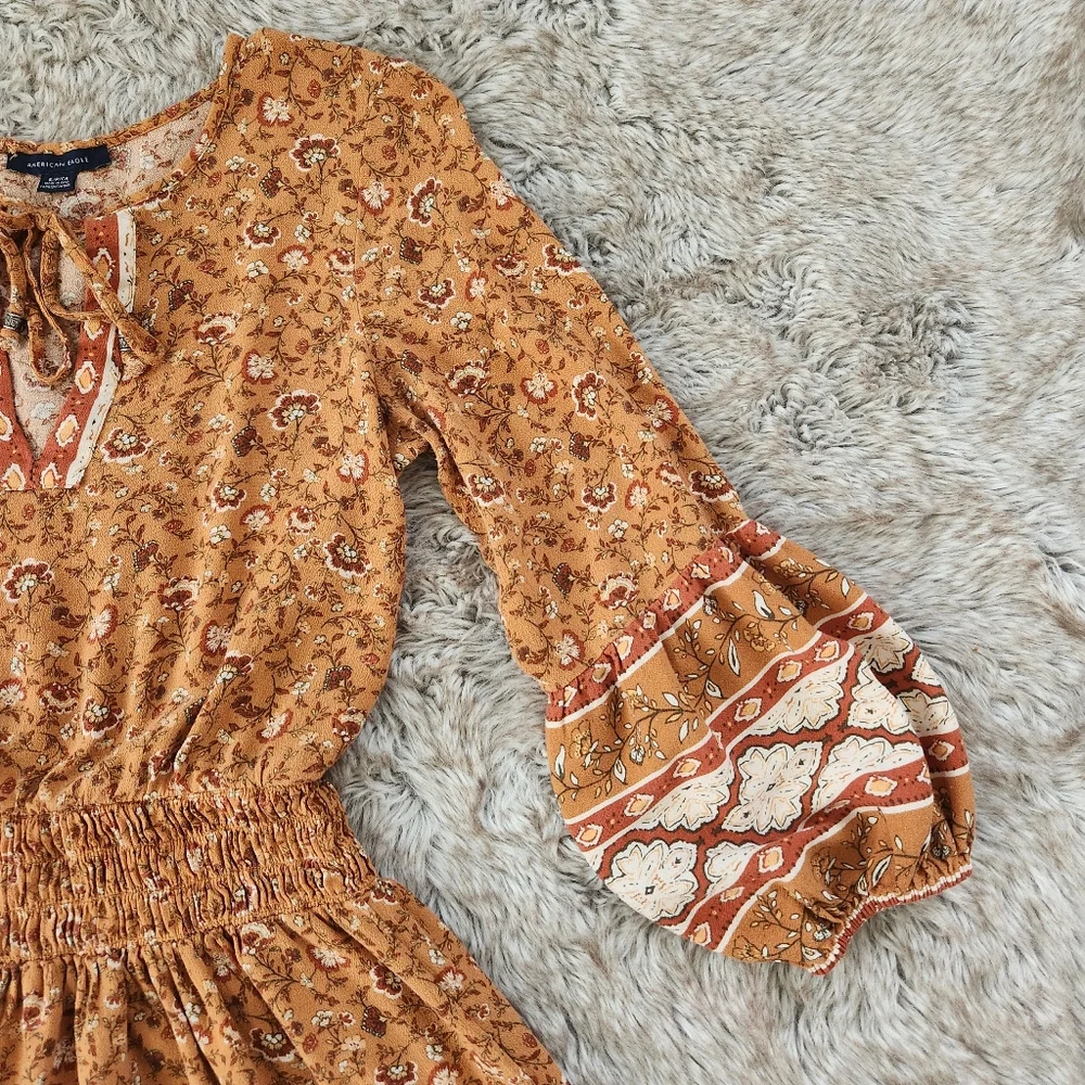 American Eagle‎ Outfitters Peasant Mini Dress Orange Women's Size Small